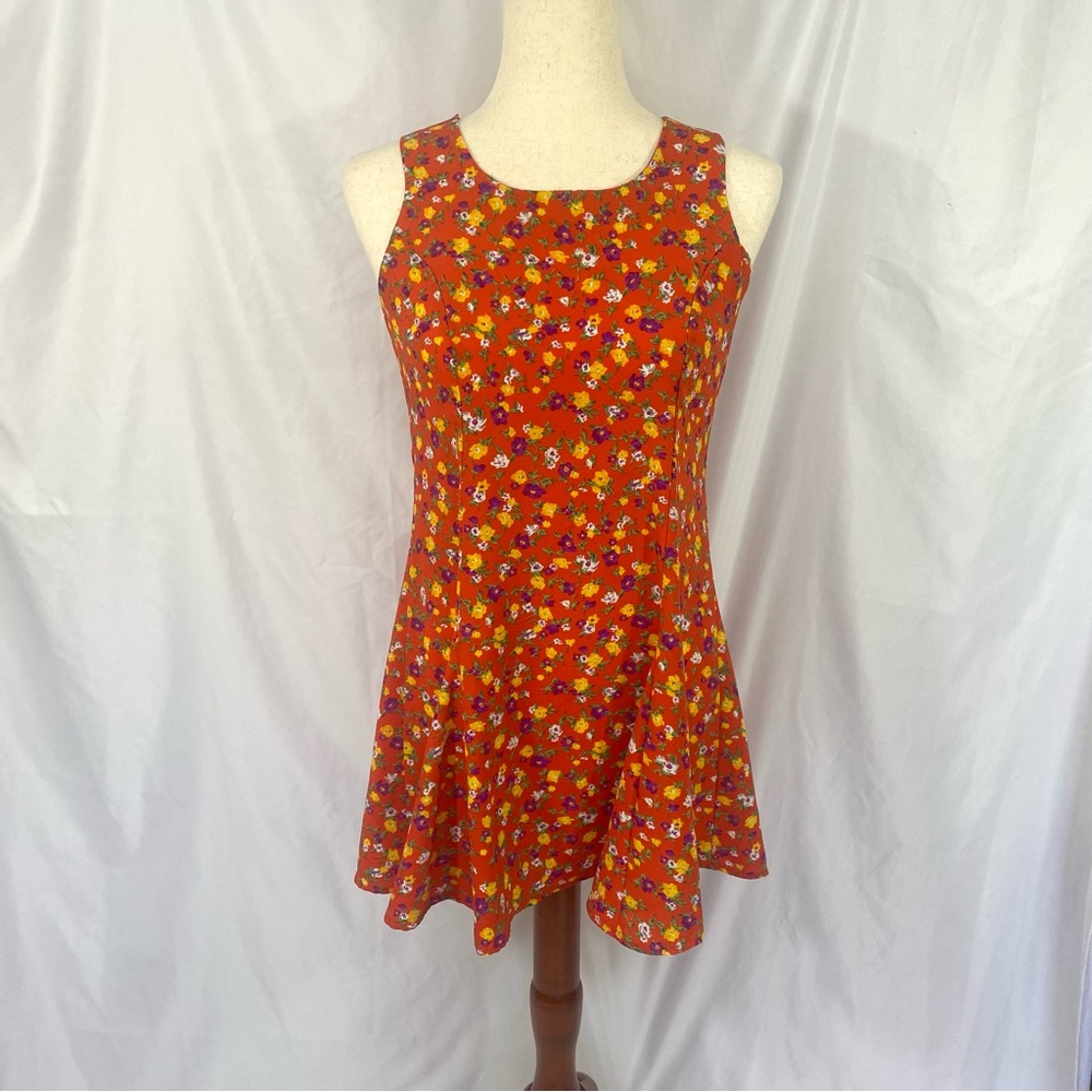 Vintage 90’s Amy Too! Byer California Orange Floral Print Mini Dress
